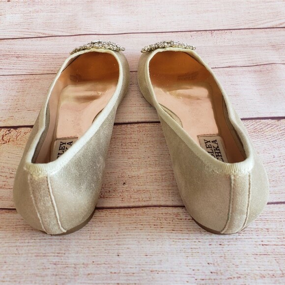 Badgley Mischka Metallic Leather Embellished Flats - Picture 4 of 11